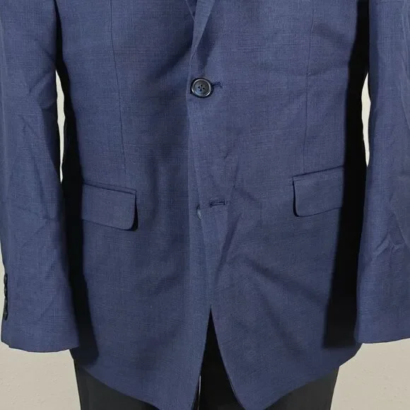Perry Ellis Men's Sport Coat Blazer‎ Two Button Navy Blue Wool Poly Slim Fit 46L